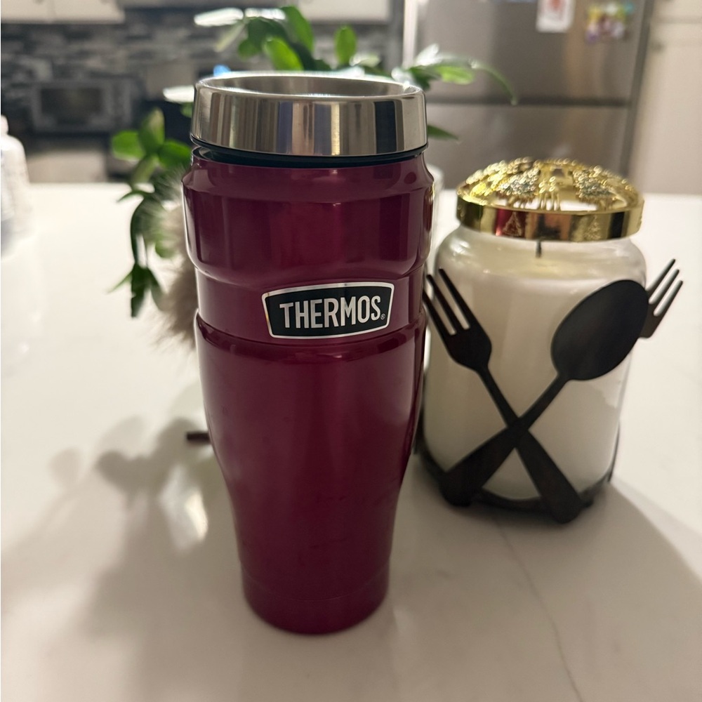 Thermos Maroon Travel Mug with Silver Lid
